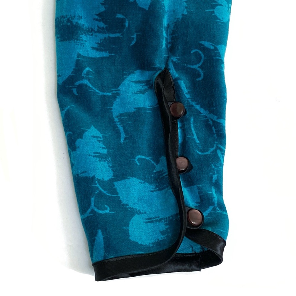 VINTAGE LAURA ASHLEY BLUE TEAL FLORAL PRINT VELVET PUFFY LONG SLEEVE MAXI DRESS - Picture 5 of 10